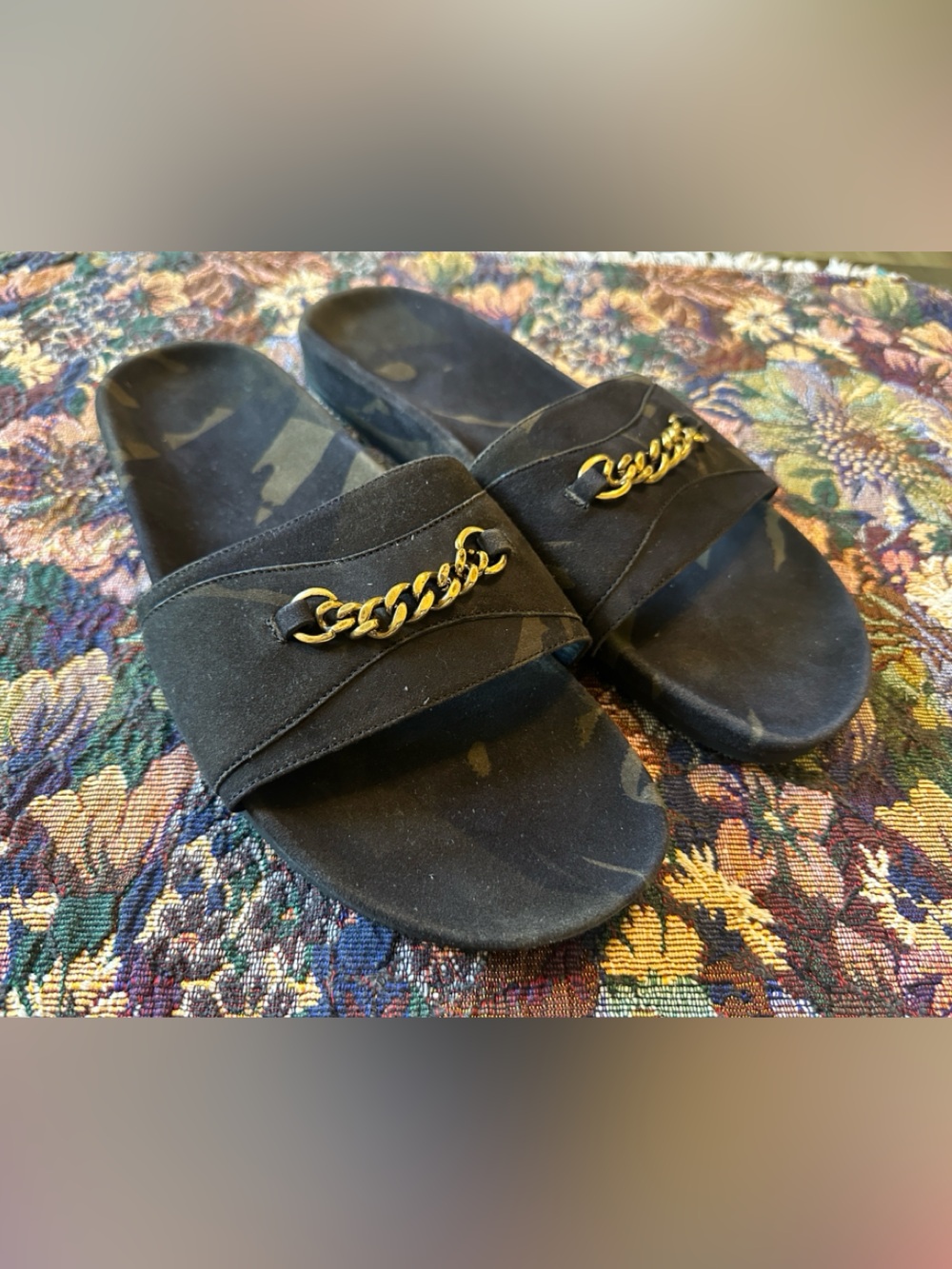 Tom Ford Camouflage Suede Olive Green Gold Chain Accent Men’s Sandals Size 11 T - Picture 2 of 8